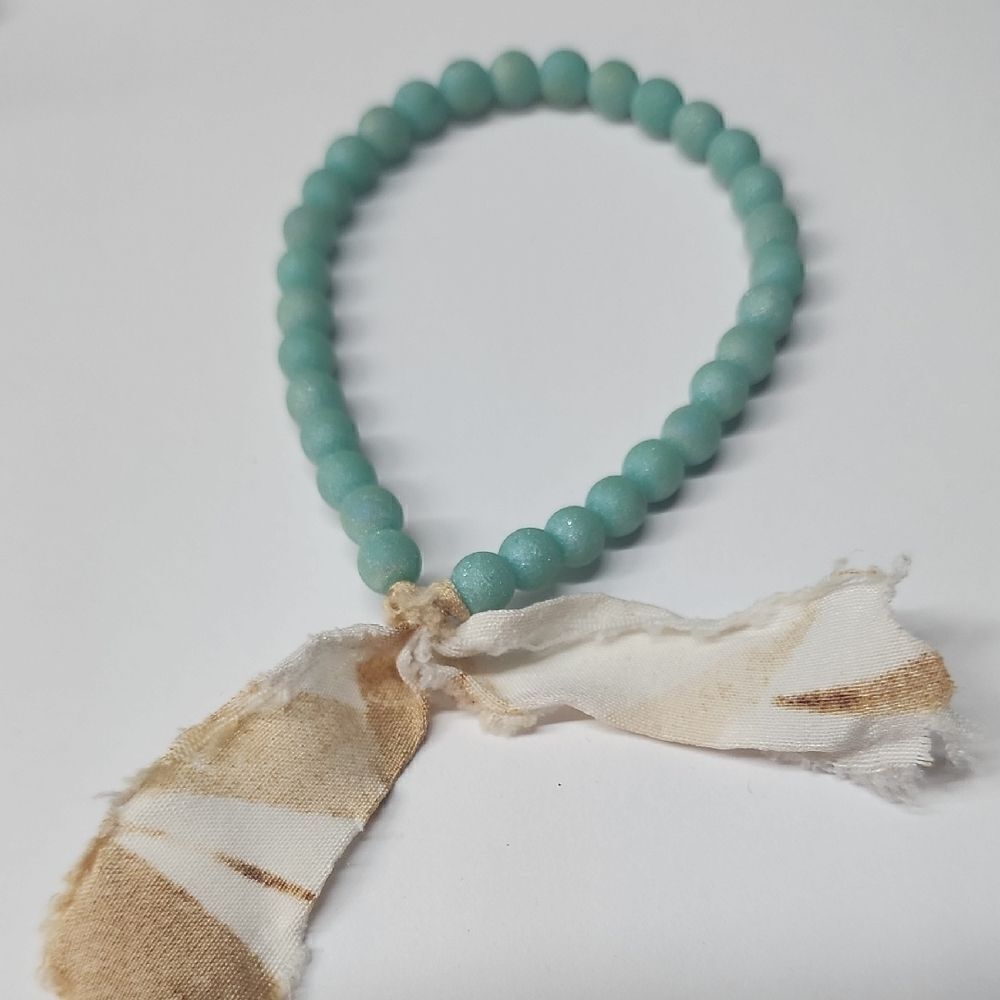 Blue Glitter Beaded Bracelet with Fabric Accent